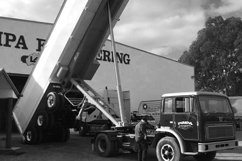 Historical photo of Pumpa Manufacturing, when it was known as Pumpa Engineering. Proud to be Australian manufacture of custom Semi Trailers.